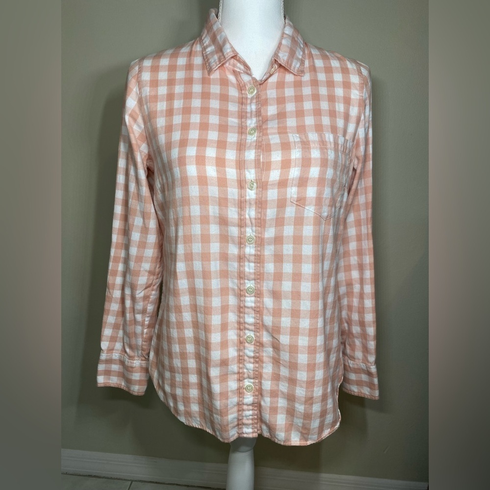 J.Crew Gingham Day to Night Button Up Peach White Preppy Classic Size S - Picture 3 of 7